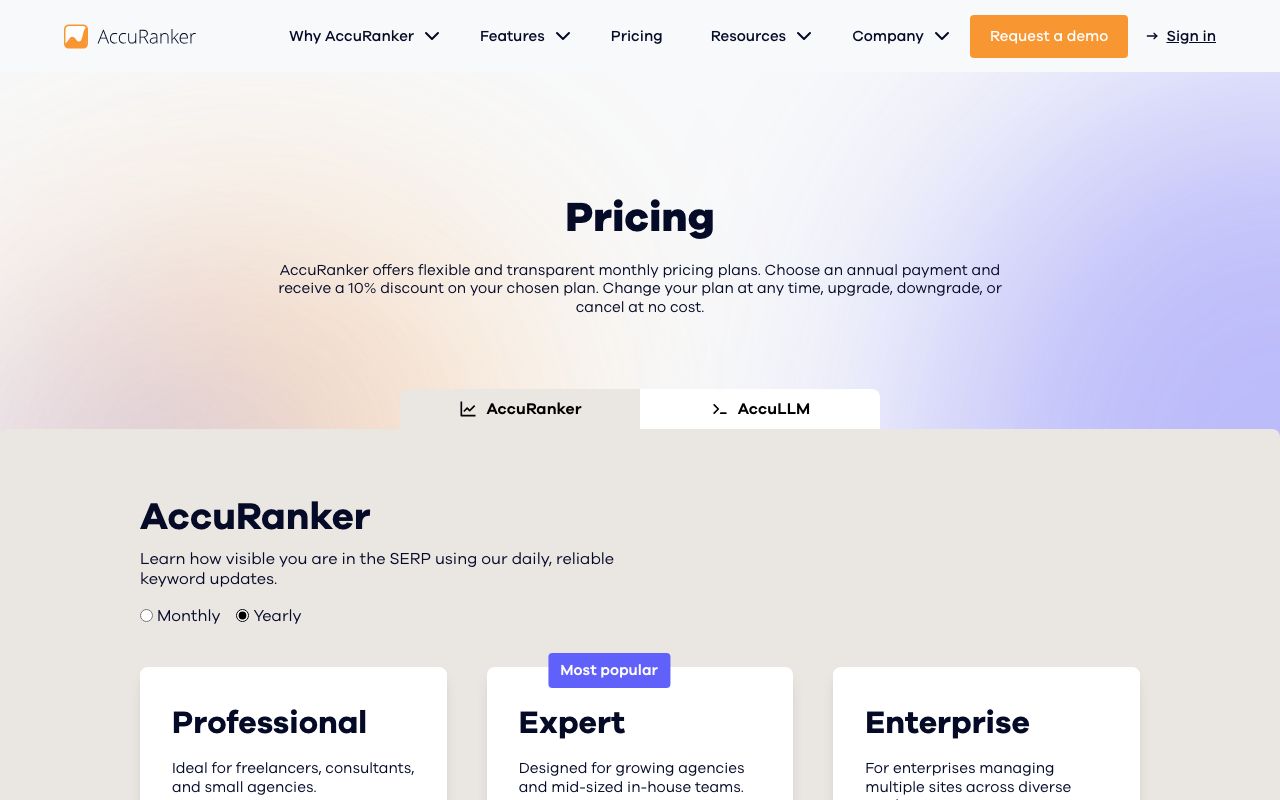 accuranker.com pricing page