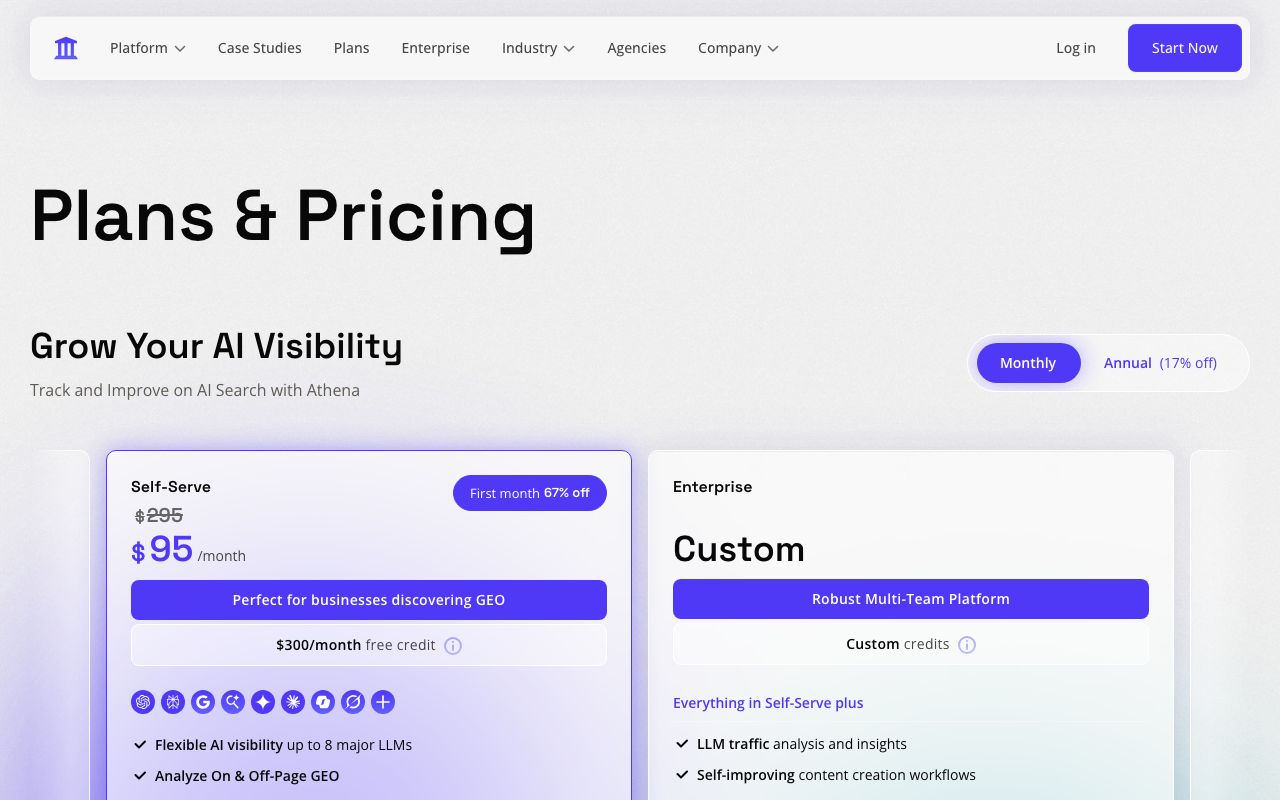 athenahq.ai plans page