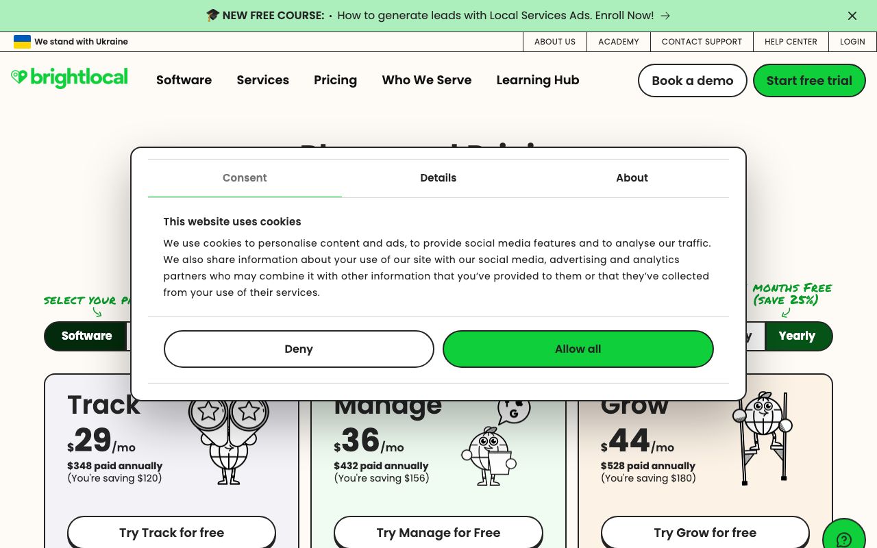 brightlocal.com pricing page