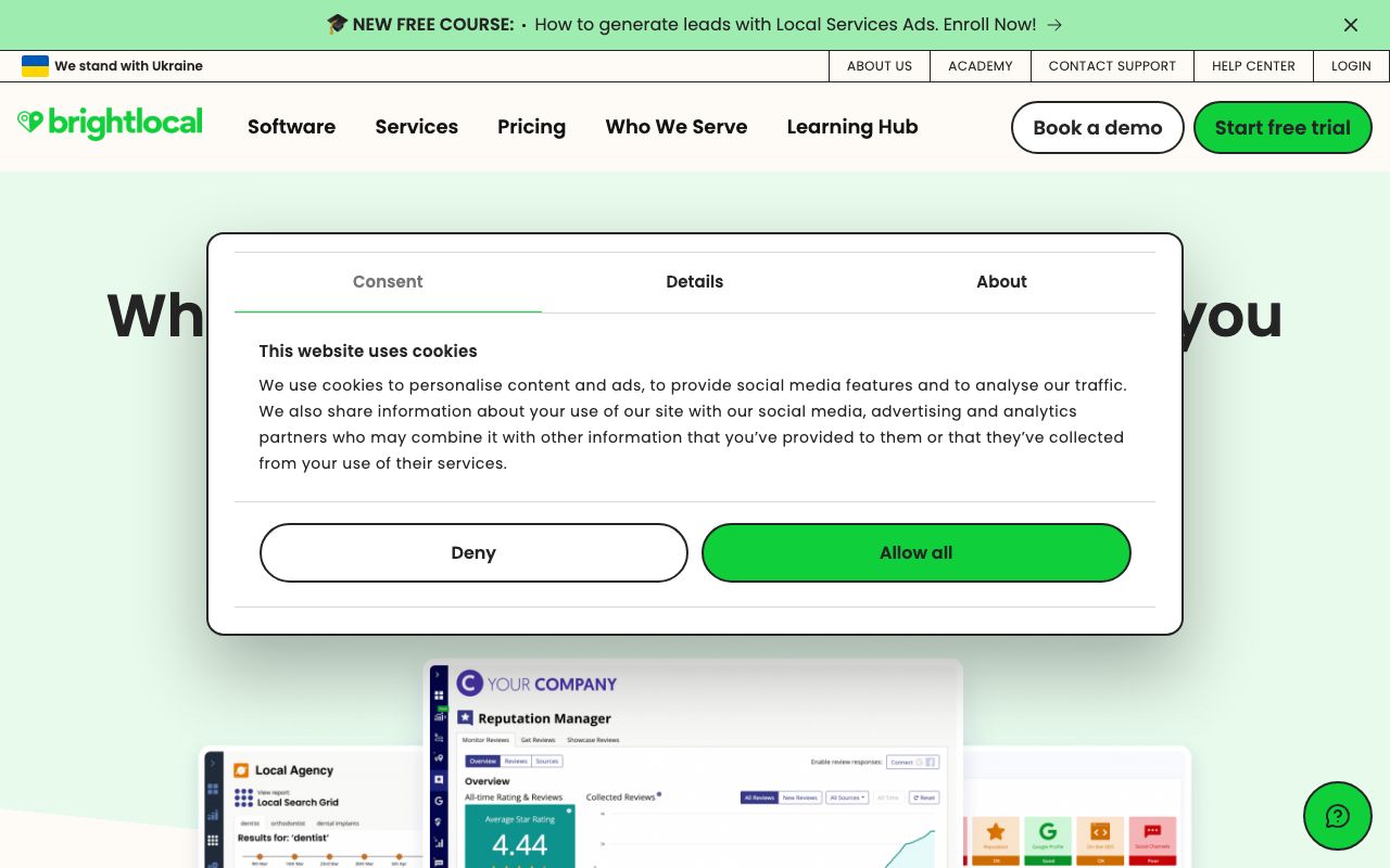 brightlocal.com white label seo reports page