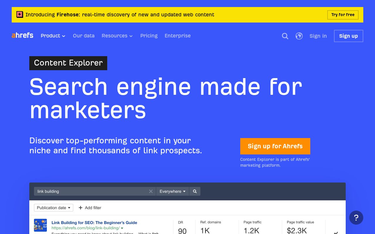 ahrefs.com content explorer page
