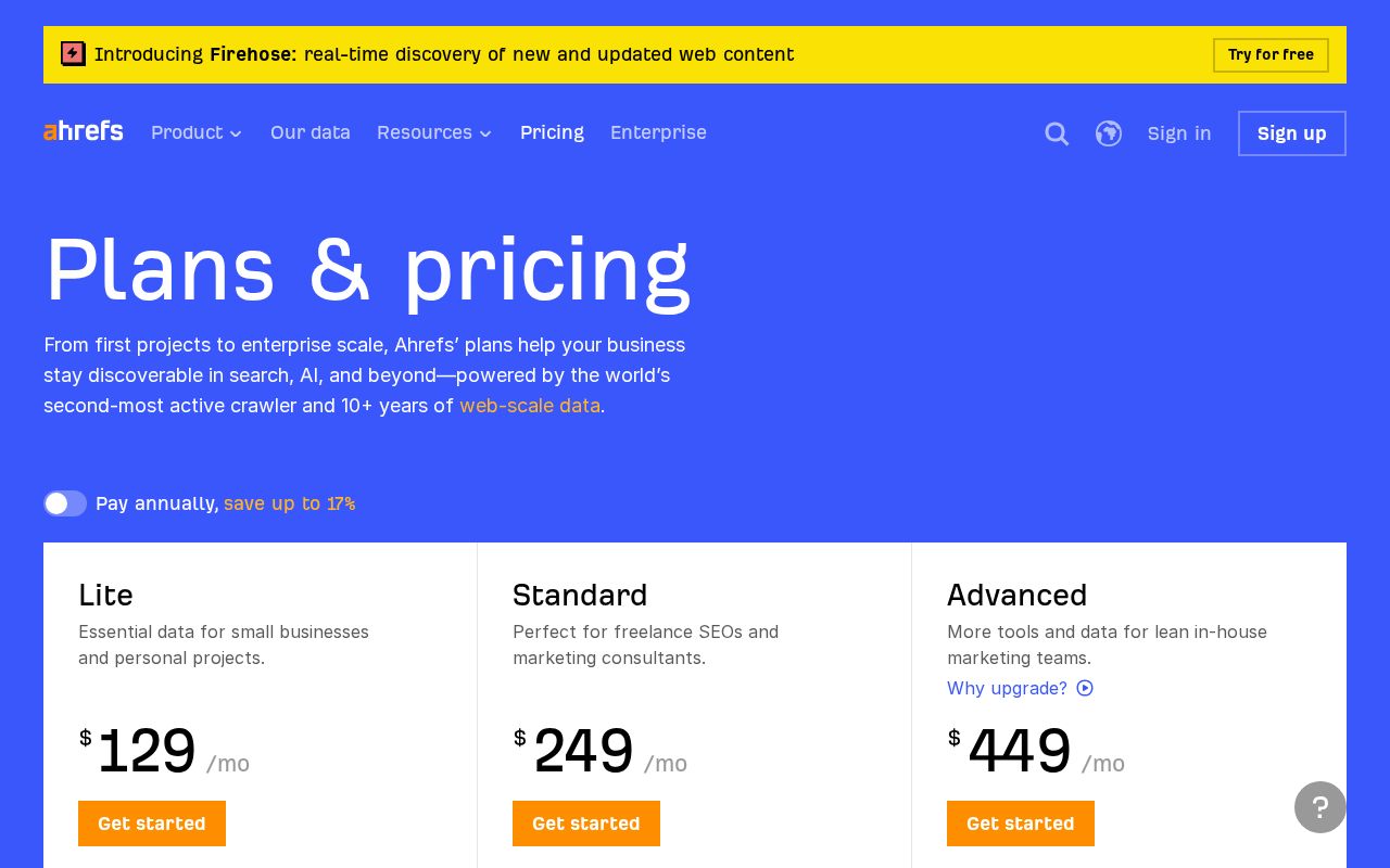 ahrefs.com pricing page