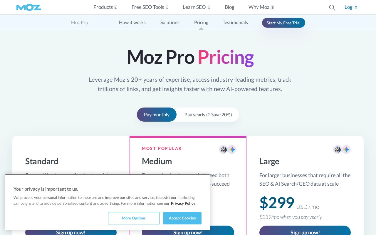 moz.com pricing page